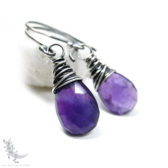 Amethyst Earrings, Handmade Sterling Silver Dangle Earrings, February Birthstone Jewelry, Minimalist Earrings, Purple Amethyst Jewelry Gift