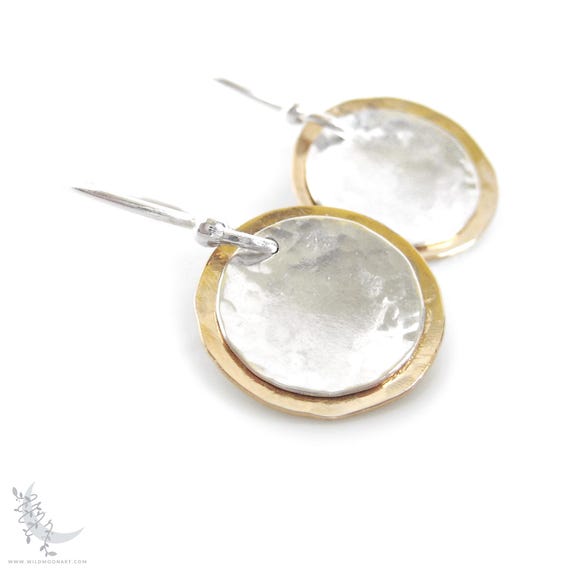 Rainbow Moonstone Earrings with Hammered Disk Drop Polished Sterling Silver Rainbow Moonstone Earrings with Hammered Disk Drop Polished Sterling Silver