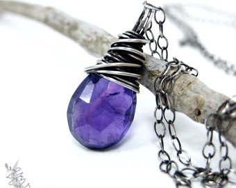 Amethyst Necklace, Sterling Silver Petite Purple Amethyst Pendant, Wire Wrapped Genuine Gemstone, February Birthday Birthstone Jewelry