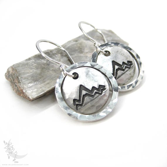 Mountain Earrings, Hand Hammered Sterling Silver Rustic Colorado Mountain Dangle Earrings, Upcycled Metal Minimalist Nature Jewelry Gift
