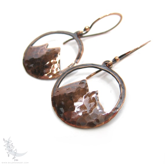 Hammered Copper Mountain Earrings, Aged Copper Small Minimalist Colorado Mountain Dangle Earrings, Hiking Outdoors Nature Boho Jewelry Gift