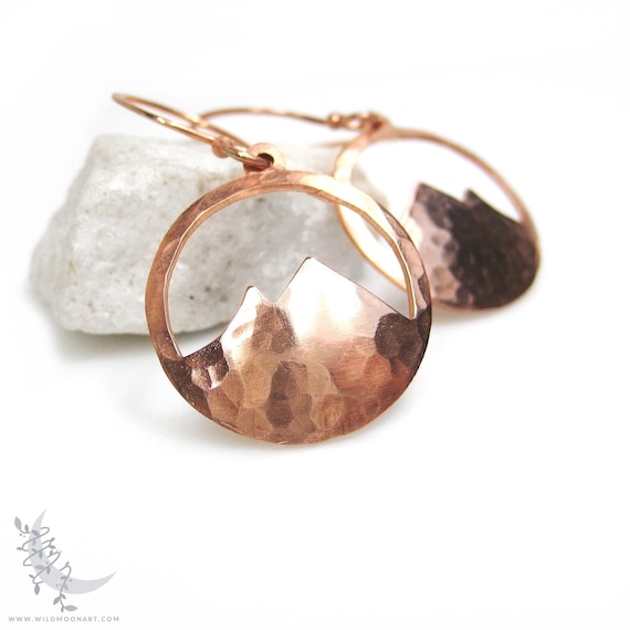 Hammered Copper Mountain Earrings, Small Minimalist Colorado Mountain Dangle Earrings, Wanderlust Hiking Outdoors Nature Copper Jewelry Gift