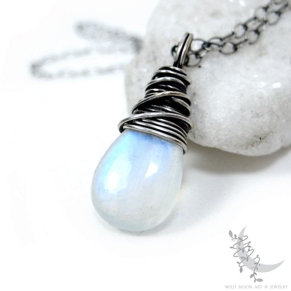 Moonstone Necklace, Sterling Silver Rainbow Moonstone Pendant, Petite Minimalist Moonstone Necklace, June Birthday Birthstone Jewelry Gift