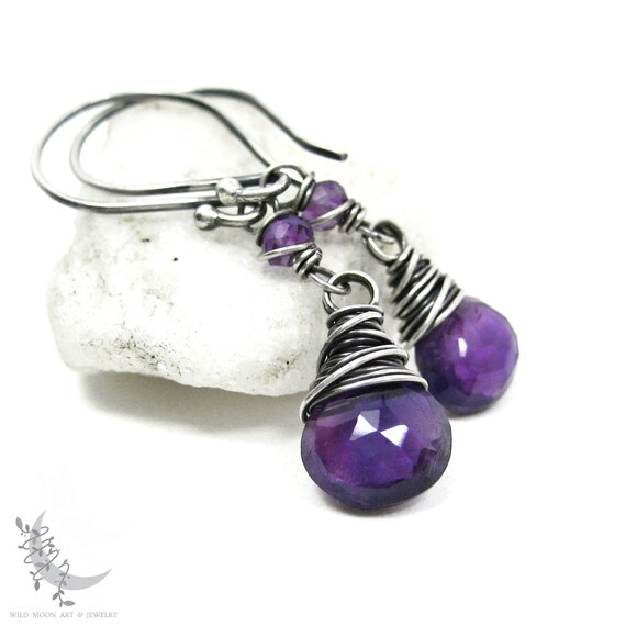 Amethyst Earrings, Sterling Silver Dangle Earrings, Petite February Birthday Birthstone Jewelry, Genuine Purple Amethyst Gemstone Earrings