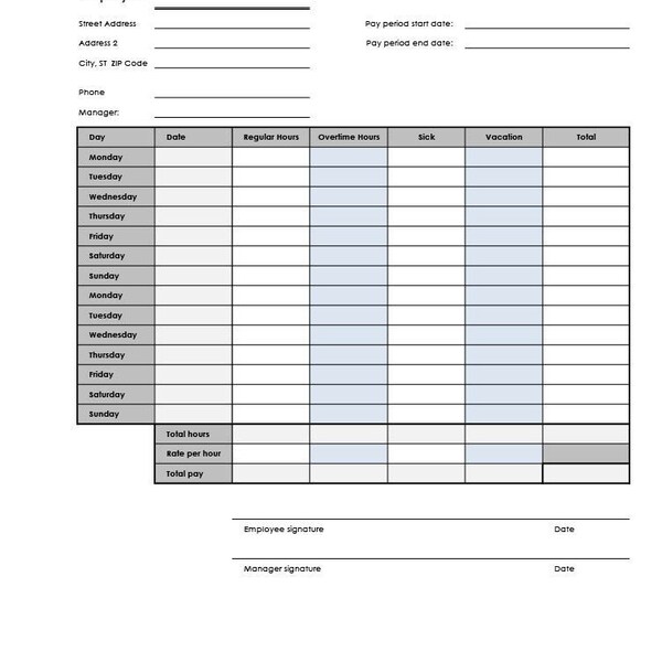 Biweekly Time Sheet Etsy