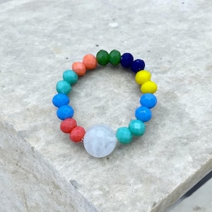 Stretchy Bead Ring, Quartz Ring, Dainty Bead Ring, Stackable Bead Ring, Rainbow Bead Ring, Ring