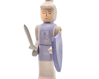 Figura de juguete de madera abierta hecha a mano Cuento de hadas - Caballero de pie azul con espada