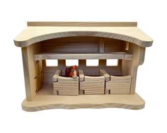 Pre-order (Ships in 4 to 5 Weeks)**Handcrafted Open Ended Wooden Horse Stable