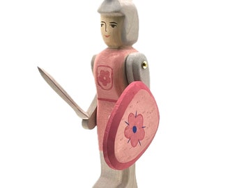 Figura de juguete de madera abierta hecha a mano Cuento de hadas - Caballero de pie rojo con espada