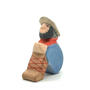 Handcrafted Open Ended Wooden Toy Figure Family - Shepherd Sitting