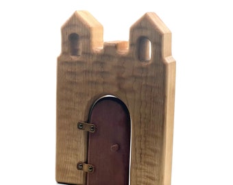 Handcrafted Open Ended Wooden Toy Castles - Twin Tower with Door