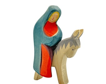Handcrafted Open Ended Wooden Toy Figure Family - Mary on Donkey 2 Pieces