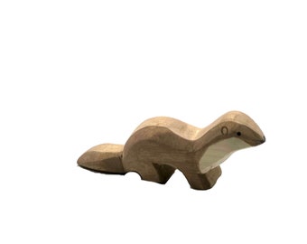 Handcrafted Open Ended Wooden Toy Animal - Sea Otter running