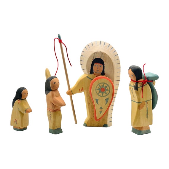 Handcrafted Open Ended Wooden Toy Figure Family - Indigenous