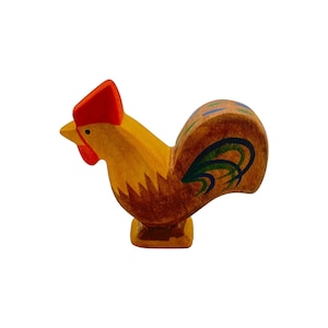 Juguete de madera artesanal abierto animal de granja - Gallo Marrón