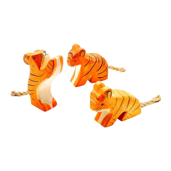 Handcrafted Open Ended Wooden Toy Animal - Tiger Cubs Set (3 Pieces)