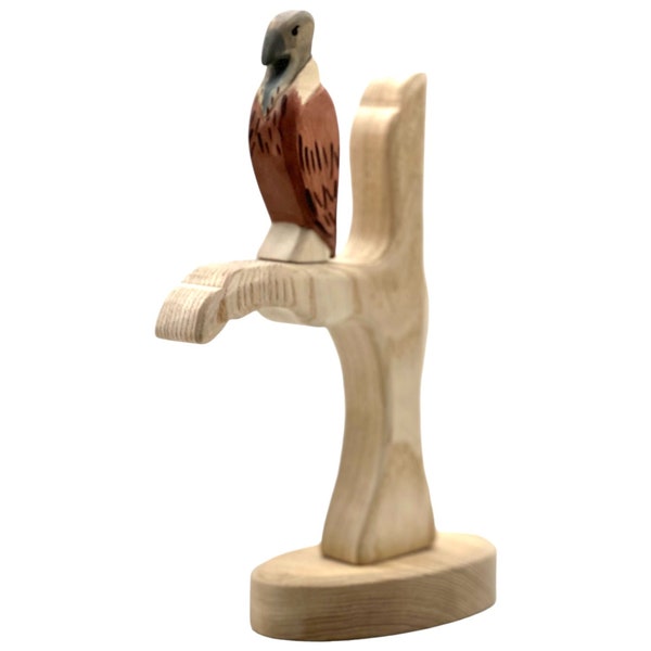 Handgefertigtes Holzspielzeug Vogel - Geier und Baumstamm Set