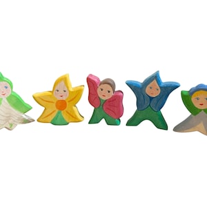 Handcrafted Open Ended Wooden Toy Figure - 5 Pieces Flower Children Set