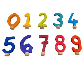 手作りオープンエンド木製バースデーリング数字 - 0〜9のレインボーカラーセット（10個）