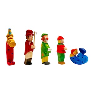Handgemachte Holzspielfigur Märchen - 5 Stück Clowns Zirkus Set