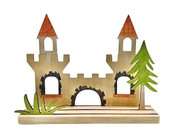 Handcrafted Open Ended Wooden Toy Background Board Story Scene Set - Castle