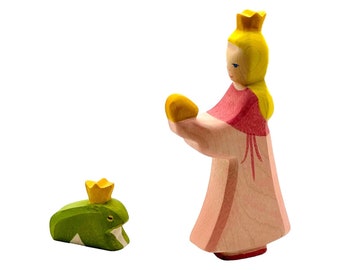 Handcrafted Open Ended Wooden Toy Figure Fairy Tale - Frog King and Princess