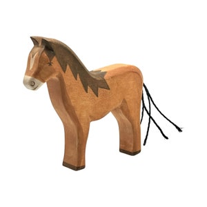 Handcrafted Open Ended Wooden Toy Farm Animal - Horse brown