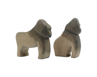 Handcrafted Open Ended Wooden Toy Animal - 2 Pieces Gorillas Set