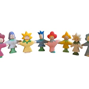 Handcrafted Open Ended Wooden Toy Figure - 8 Pieces Flower Children Set