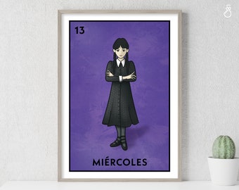 Wednesday Addams Loteria Wall Art, Printable Funny Poster, Retro Wall Decor, Funny Addams Family Print, Mexican Bingo Art, Loteria Poster