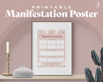 Manifestation Poster Printable, Digital, Mental Health Journal, Self-Care, Wellness, 5 Ratio Sizes, High Resolution JPGs