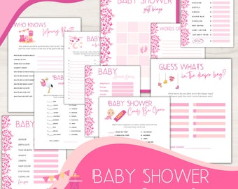 Print at Home Pink Girl Theme Baby Shower Games,  Activities for Baby Shower, Mom to Be Games, Funny Games,  DIY Baby Shower Activities