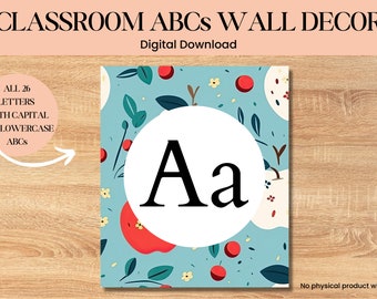 Apple Themed, Classroom ABC Decorations, Wall Decor for Classrooms, Printable Class Materials, Digital Download, Elementary School