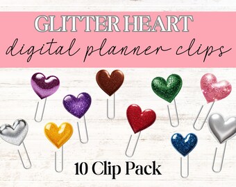 Digital Planner Accessories | Glitter Heart Paper Clips | Goodnotes | PNG | Use with any digital planning system