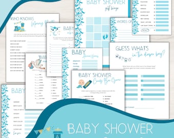 Print at Home Blue Boy Theme Baby Shower Games,  Activities for Baby Shower, Mom to Be Games, Funny Games,  DIY Baby Shower Activities