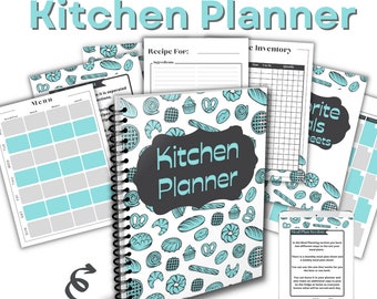 Print at Home Kitchen Organization Planner, Undated 12 month calendar, recipes, meal planning, grocery lists, kitchen inventory, download