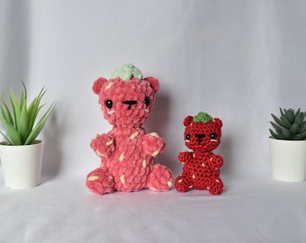 Strawberry Bear Plushie, Straw&#39;Beary&#39; Crochet, Handmade