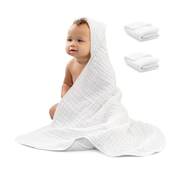 Baby Hooded 9 Layer Muslin Cotton Towel for Kids, Ultra Soft, Warm, and Absorbent Baby Essentials Bath Towels, Unisex