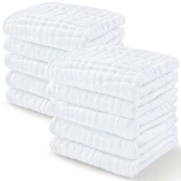 Organic Baby Muslin Washcloth | Baby Washcloths Large Muslin Cotton | Lightweight Soft Washcloth Set 10”x10” by Comfy Cubs