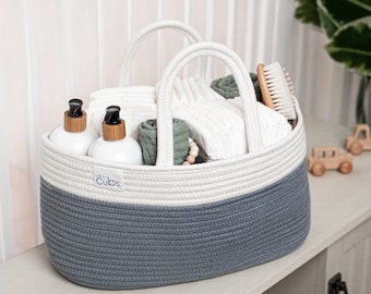Comfy Cubs Rope Diaper Caddy Organizer - Large Portable Baby Diaper Caddy Nursery Storage Bin and Car Travel Basket, Tote Bag with Dividers
