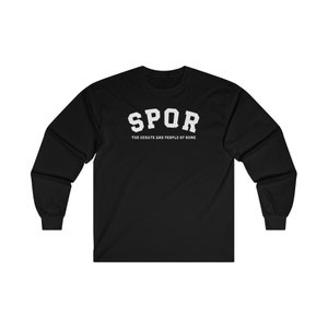 SPQR Roman Empire varsity style tee - viral trend Roman Empire Julius Caesar, aqueducts, Roman Road Ultra Cotton Long Sleeve Tee