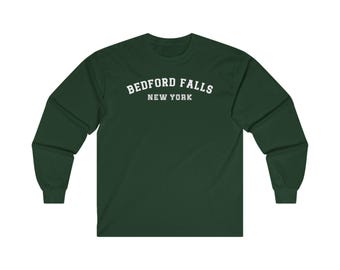 Bedford Falls Subtle Minimalist Christmas Movie  Nostalgic Low-key Varsity Design Shirt Ultra Cotton Long Sleeve Tee