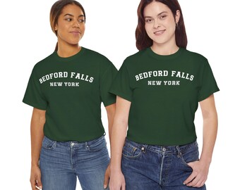 Bedford Falls Subtle Minimalist Christmas Movie  Nostalgic Low-key Varsity Design Unisex Heavy Cotton Tee