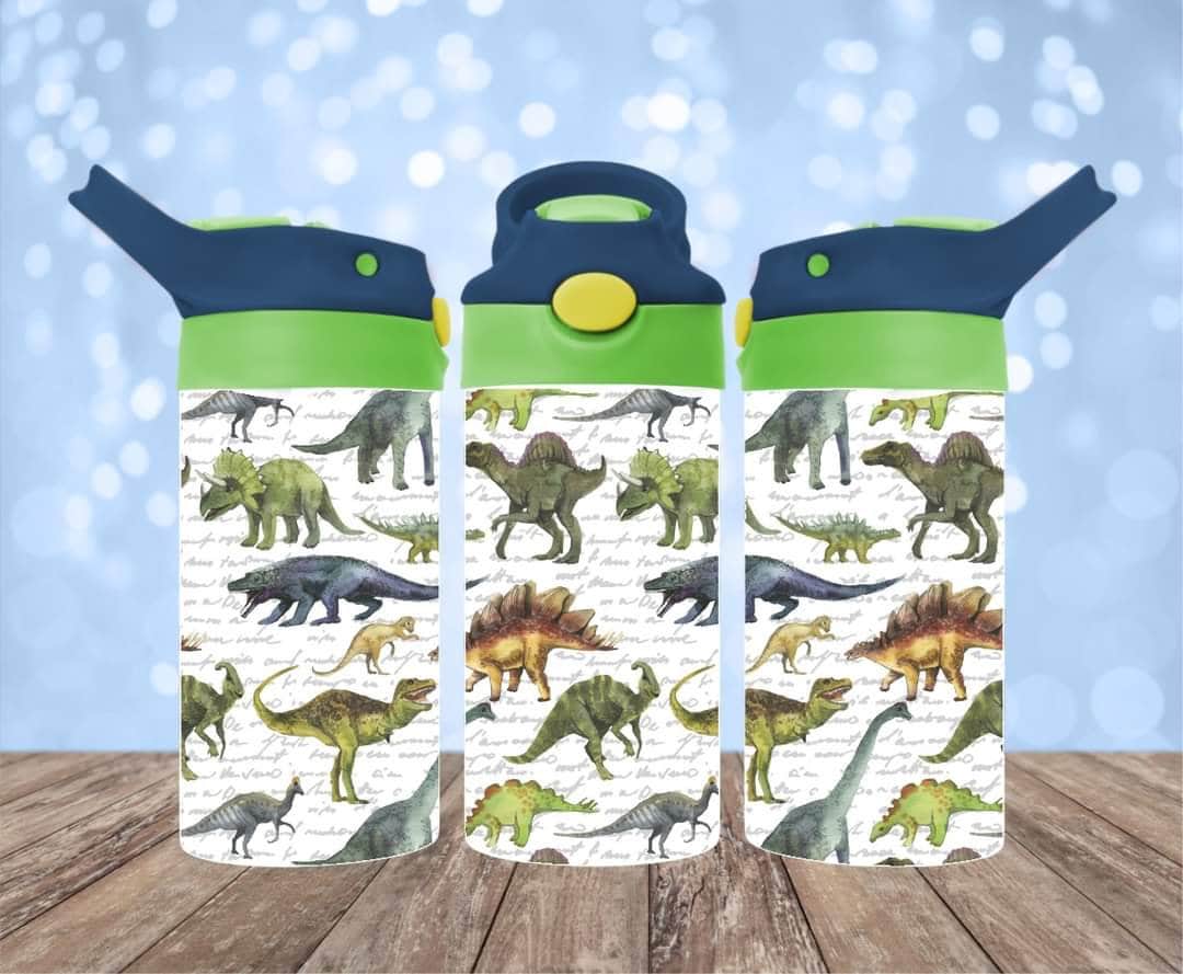 Babyhug Stainless Steel Insulated Sipper Bottle Dino Print Blue  - 350 ml