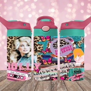 12oz Dolly Kids Water Bottle with One-click Pop-up Straw Lid and Handle, Stainless Steel Insulated Sublimation Kids Sippy Cup