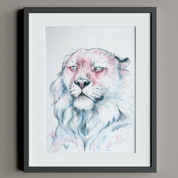 Original - Tiger Colored Pencil Drawing, Animal Drawing, A5