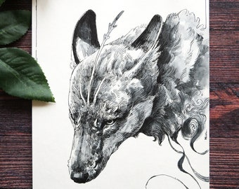 Original - Dark Fox Ink Drawing