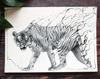 Original - Tiger Ink Drawing, A5