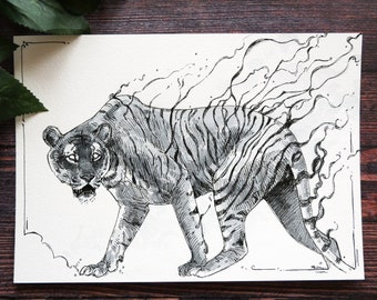 Original - Tiger Ink Drawing, A5
