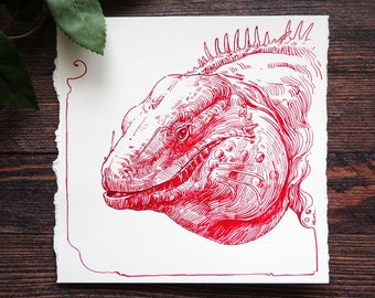 Original - Iguana Red Ink Drawing